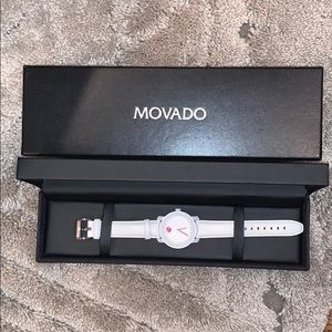 Movado White and Pink Leather Band Watch